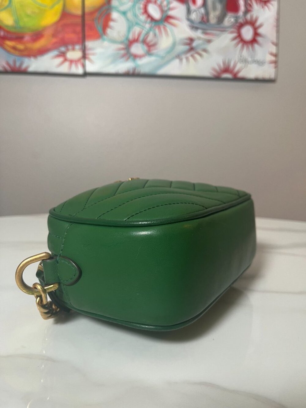 Tory Burch Kira Chevron Emerald Green Camera Bag Chain Crossbody - Picture 8 of 15
